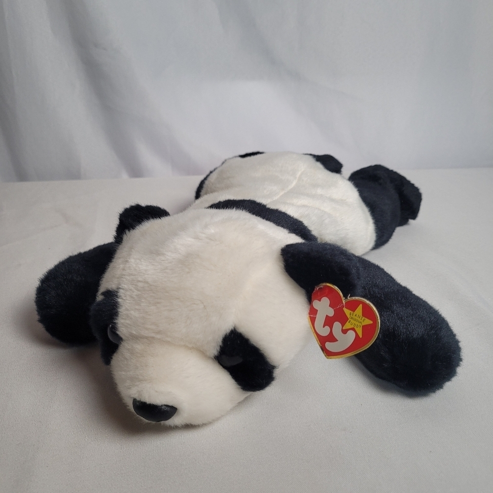 Ty VTG 1998 Beanie Buddies Peking Panda Bear Plush Laying Down 14"